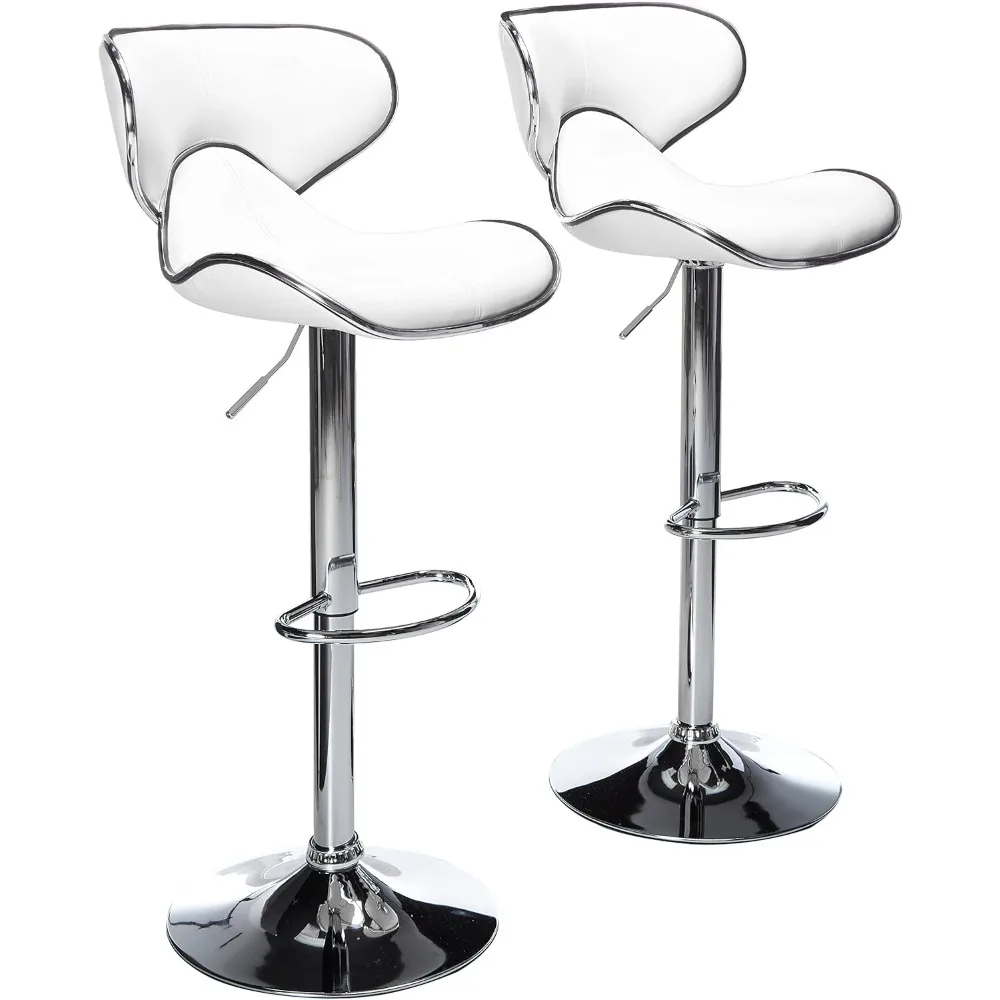 

Cushioned Leatherette Upholstery Airlift Adjustable Swivel Barstool with Chrome Base, Set of 2, White