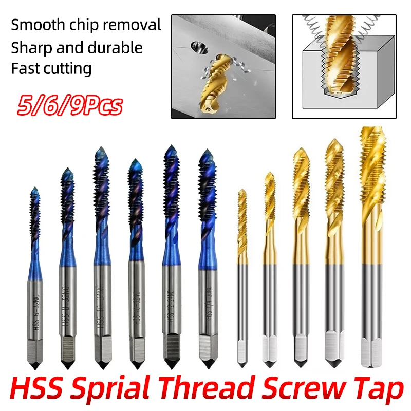 HSS Sprial Thread Tap Titanium Coated Metric SAE Screw Tap Drill Bits M3-M8 Or M2-M12 Machine Plug Tap Threading Tool Hand Tools