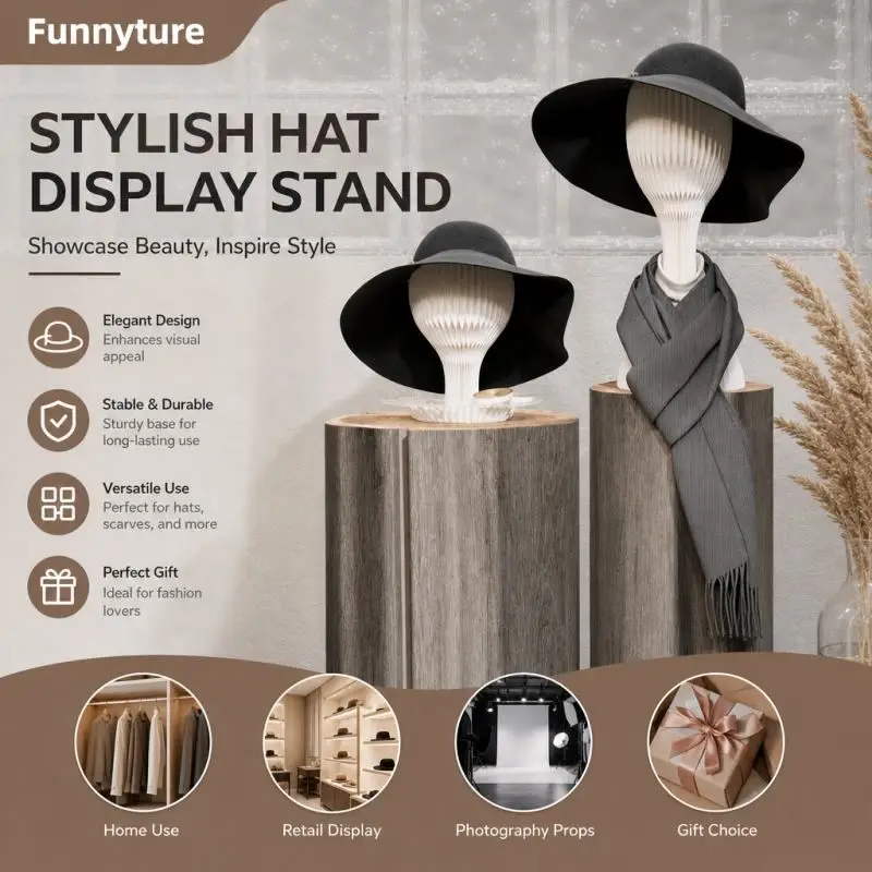 Folding Wig Head Stand Floor Display Rack Space Saving Portable Hat Holder for Home Shop Exhibition