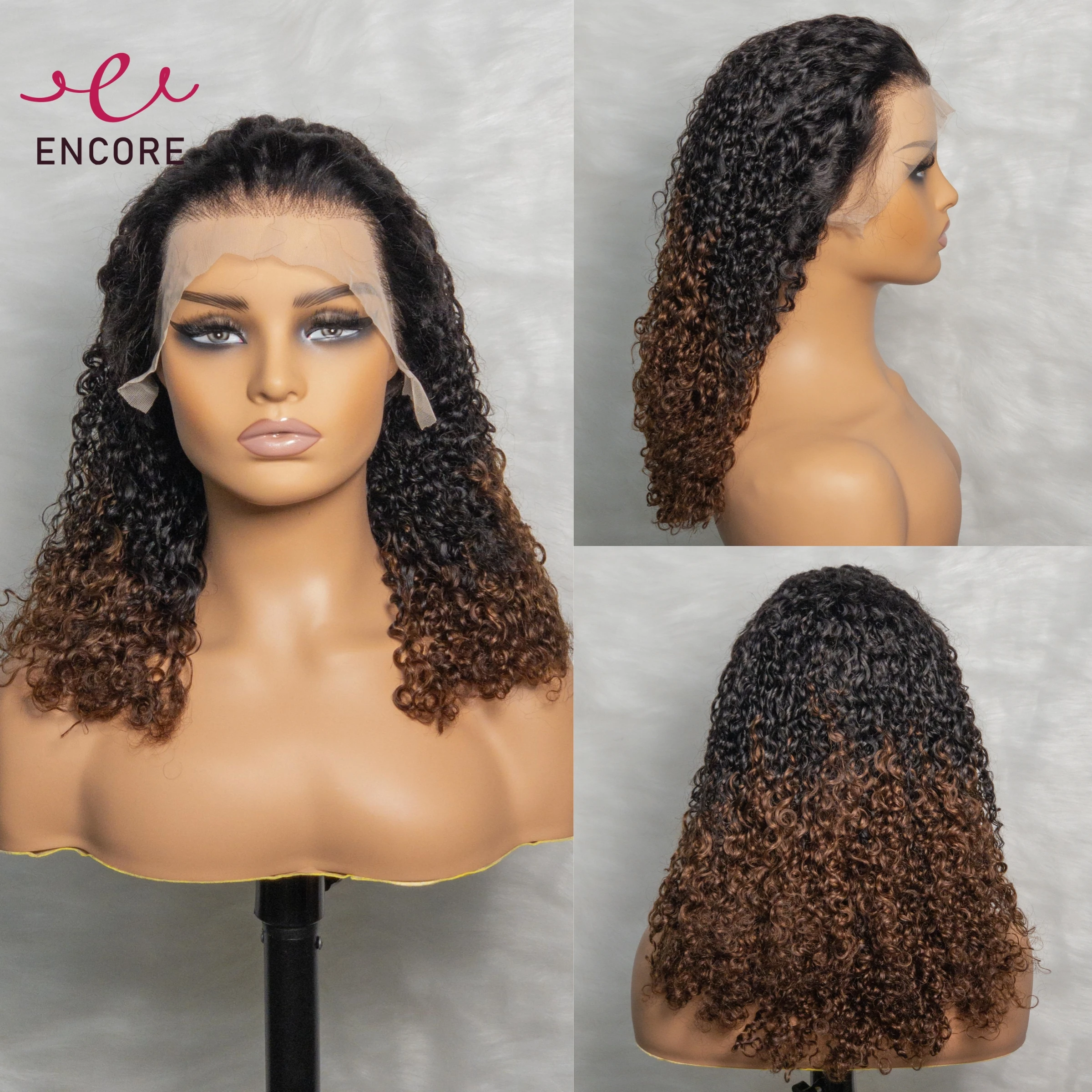 

250% Density Pixie Curly Human Hair Wigs HD 13x4 Lace Frontal Curly Human Hair Wigs Chocolate Brown 1BT4 Bouncy Curly Hair Wigs