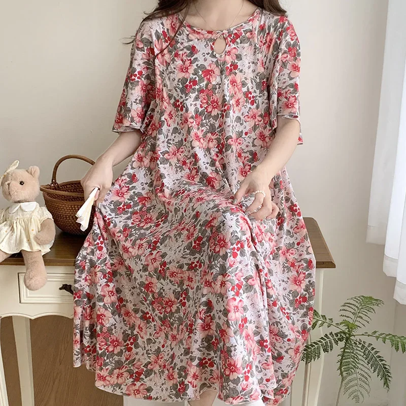 

Plus Size Floral Print Woman Satin Summer Nightgowns Nightdress Night Robe Lounge Women Pijama Sleepwear Pajama Pj