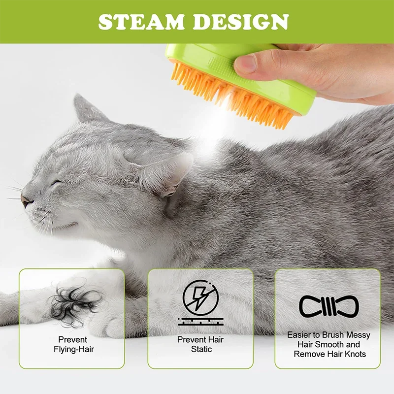 Cat Hair Steam Brush for Shedding Electric Spray Comb for Dog Soft Silicone Steam Depilation Brush Cats Bath Grooming Supplies