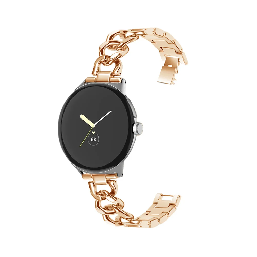 1 PCS 22MM 금속 스마트 워치 스트랩 스테인레스 스틸 단일 행 카우보이 체인 스트랩, 구글 픽셀 시계 교체 부품