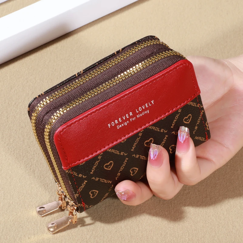 

Protection Mini Wallet - Chic Faux Leather with Double Zipper, Multiple Card Slots & Slip Pocket, Compact Classic Clutch
