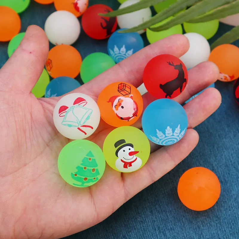 Christmas Bouncy Balls Fidget Toys Snowman Santa Claus Printed Glow in The Dark Bouncing Ball Stress Relief Sensory Toys