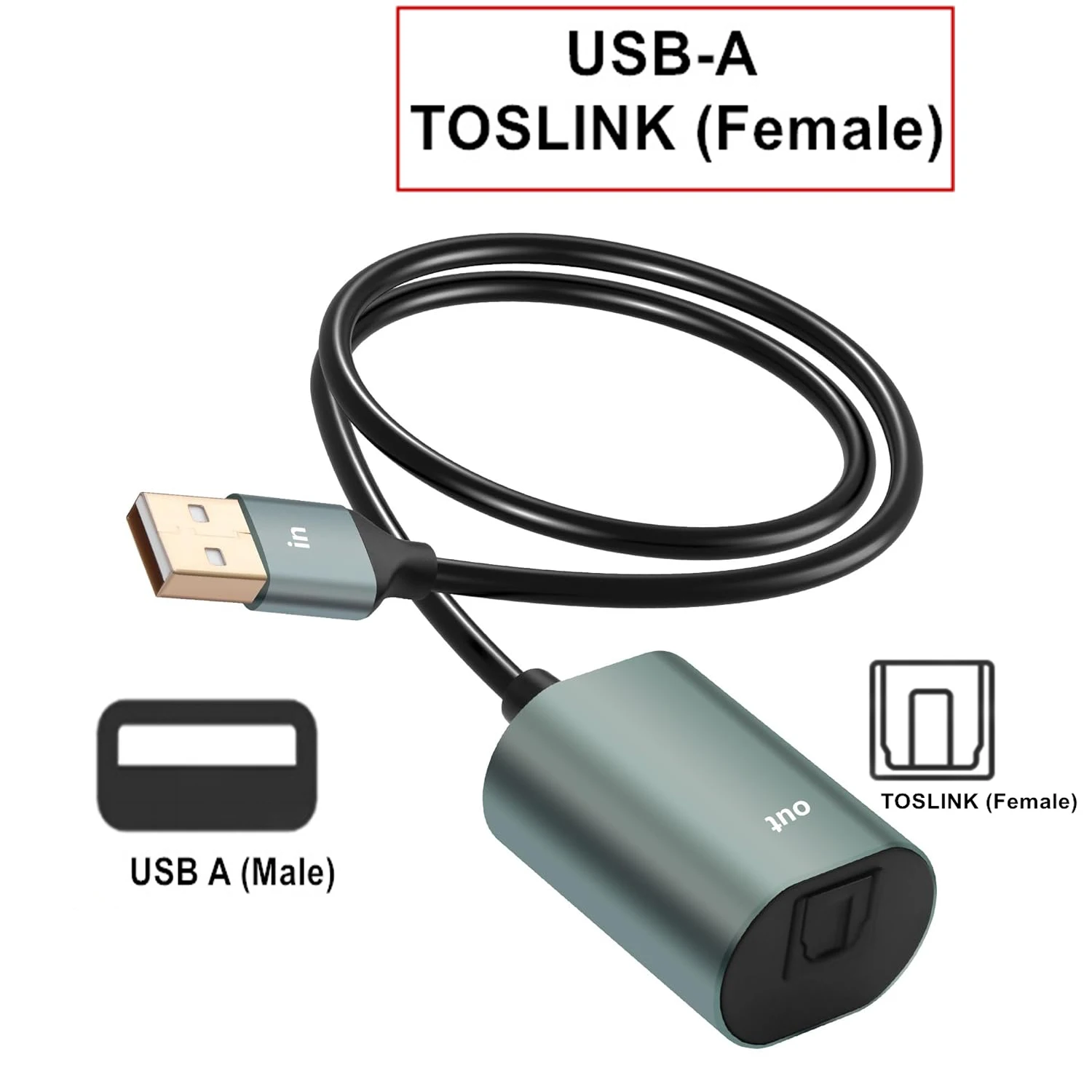 20cm Aluminum Shell USB-C Male to TOSLINK Female Connector SPDIF PCM Stereo Supports USB-C Audio Output