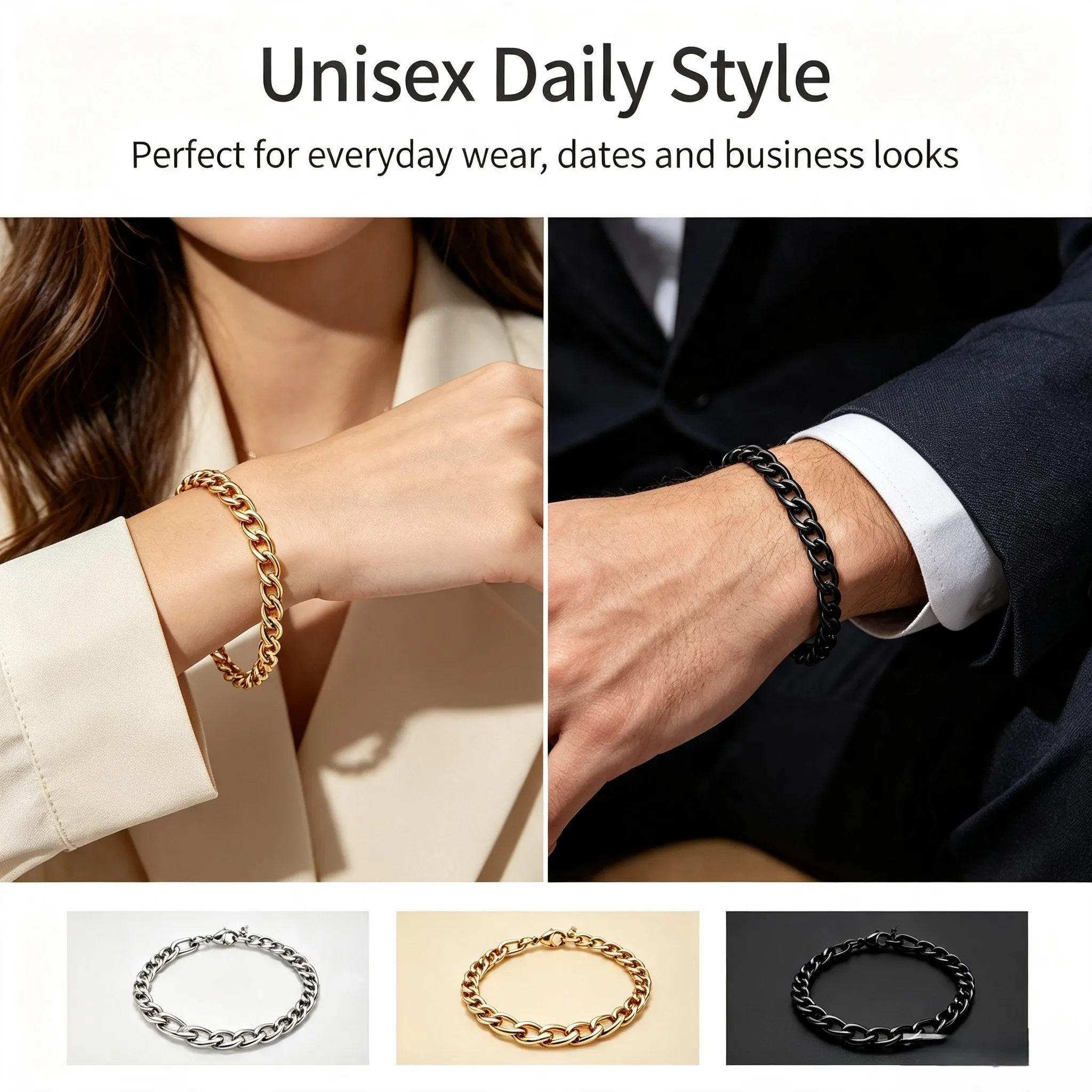 Figaro Link Bangle Necklaces and Pendants Stainless Steel Jewelry Bracelet Adjustable Chain Accessory for Men Women Daily Gift