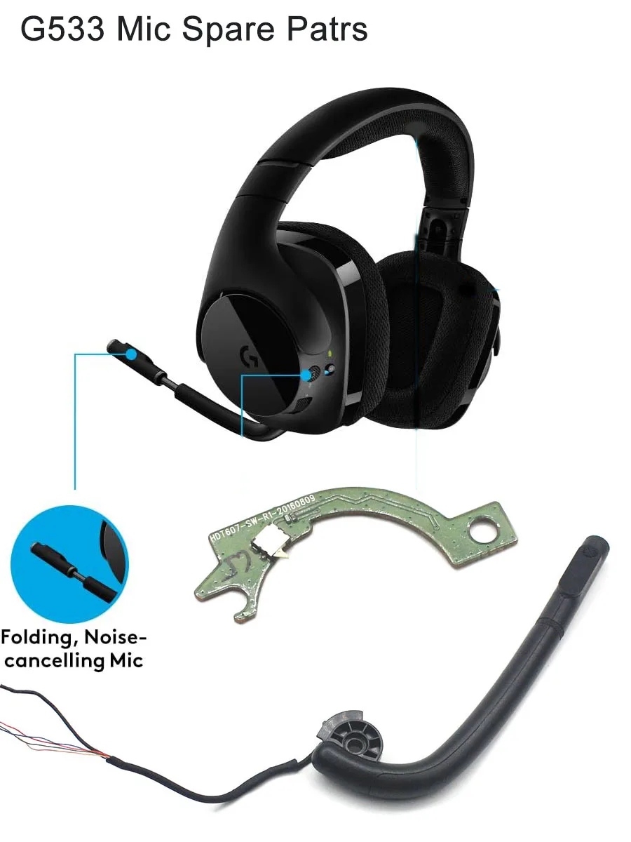 Una parte di ricambio per microfono delle cuffie da gioco Logitech G533, parte utilizzata