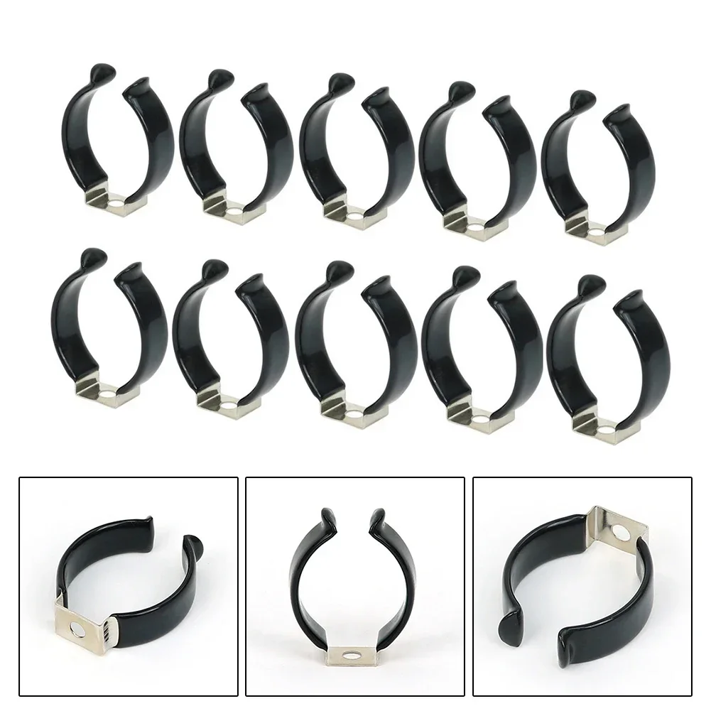 10pc Narrow Base Tool Spring Terry Clips Pipe Clamp Heavy Duty Tool Storage Strap Stainless Steel Black Rubberized Buckle Clip