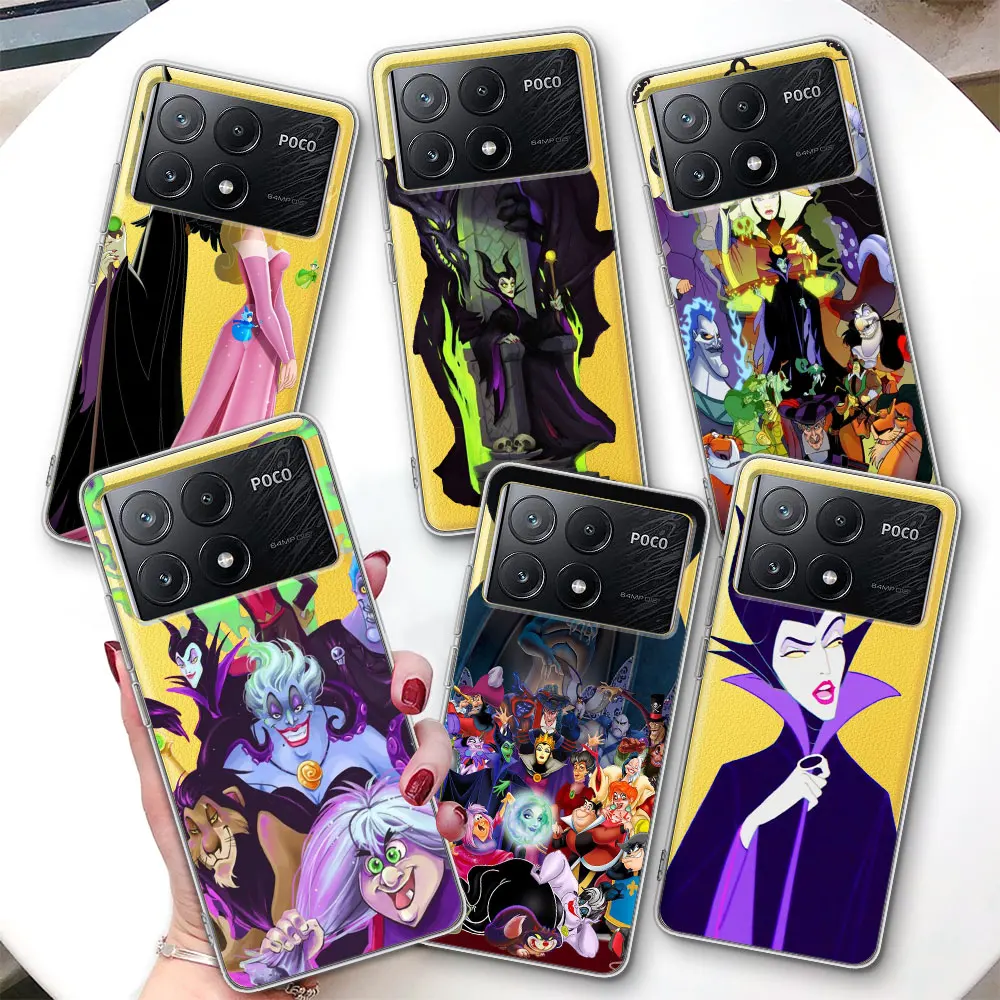 Disney Maleficent Case for Xiaomi Poco X6 F4 M5 X3 M3 M5s X4 X5 F1 F3 F5 M4 F2 Pro TPU Soft Transparent Phone Cover Cartoon