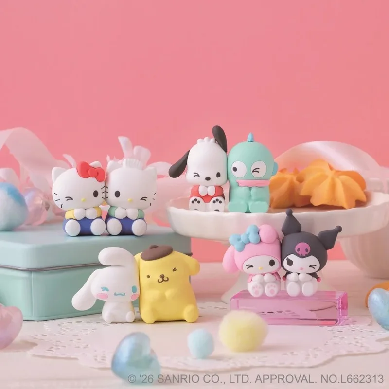 

Bandai Hello Kitty Melody Sticker Series Blind Box Figure Trendy Toy Kuromi Desktop Ornament Birthday Gift Girls magnetic