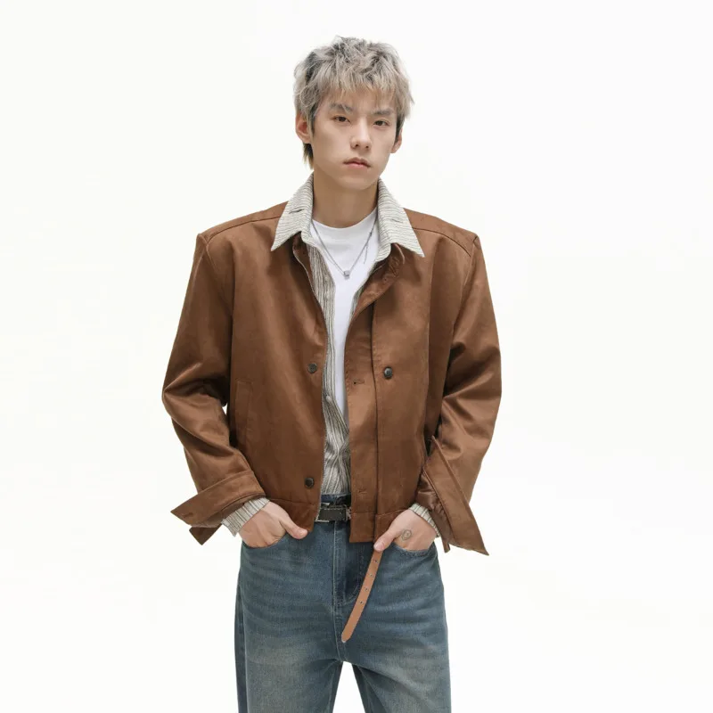 

SYUHGFA 2025 Autumn Fashion Men's Jackets Stand Collar Solid Color Korean Style Clothing Zipper Breasted Desgn Male Short Coats