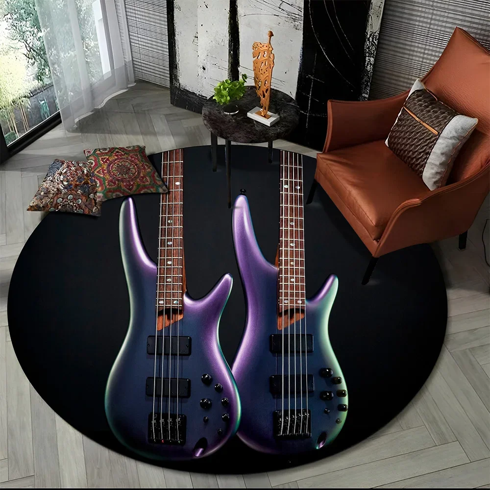 Electric Guitar Classical Guitar Round Carpet Rug for Living Room Bedroom Child Playroom Decor,Pet Area Rug Non-slip Floor Mat