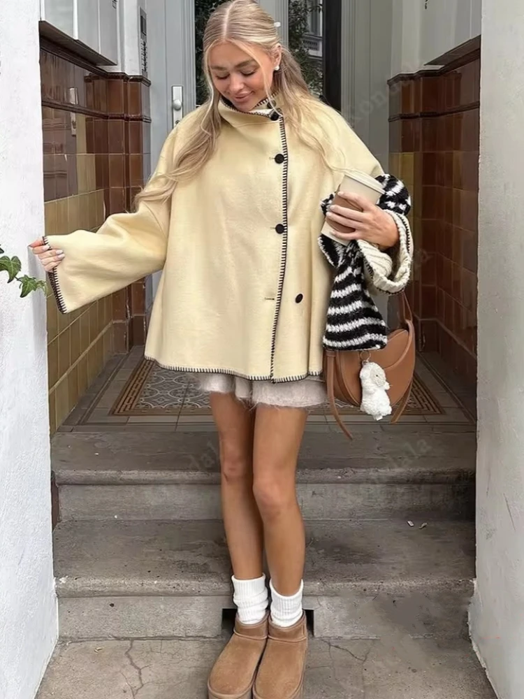 

Элегантное женское пальто, зимнее однотонное водолазка, однобортное свободное пальто с длинными рукавами, новинка 2025 года, шикарное милое женское пальто