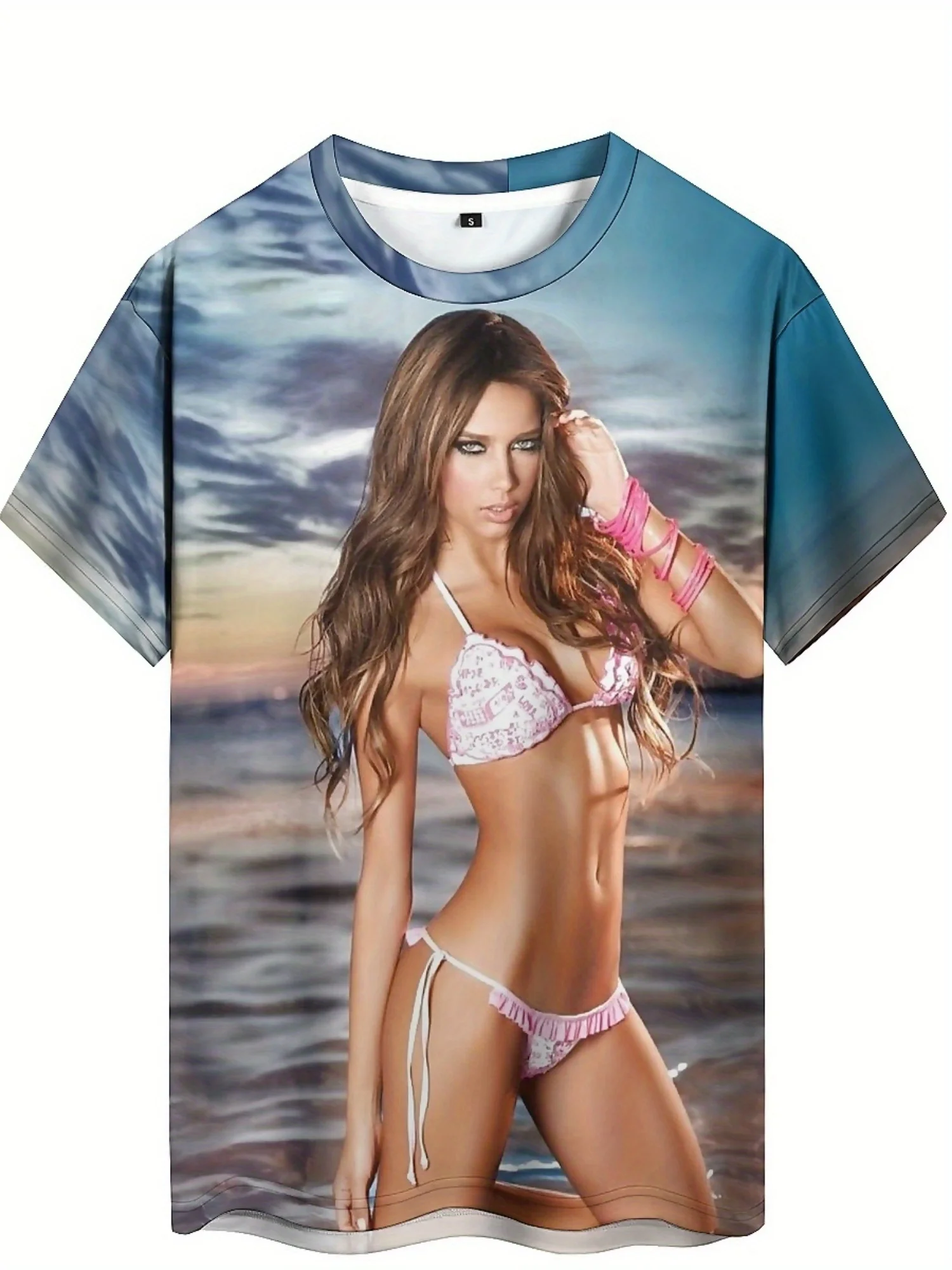 تي شيرت رجالي بأكمام قصيرة بطباعة ثلاثية الأبعاد، نسيج بوليستر ناعم ومريح، خفيف الوزن ومسامي، مقاس كبير