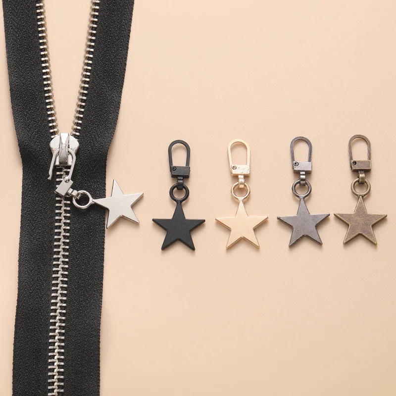 5PCS Sewing Zippers Puller Head Star Shape Detachable Metal Zipper Slider Repair Kits for Bags Backpack Coat Zipper Pull Tab