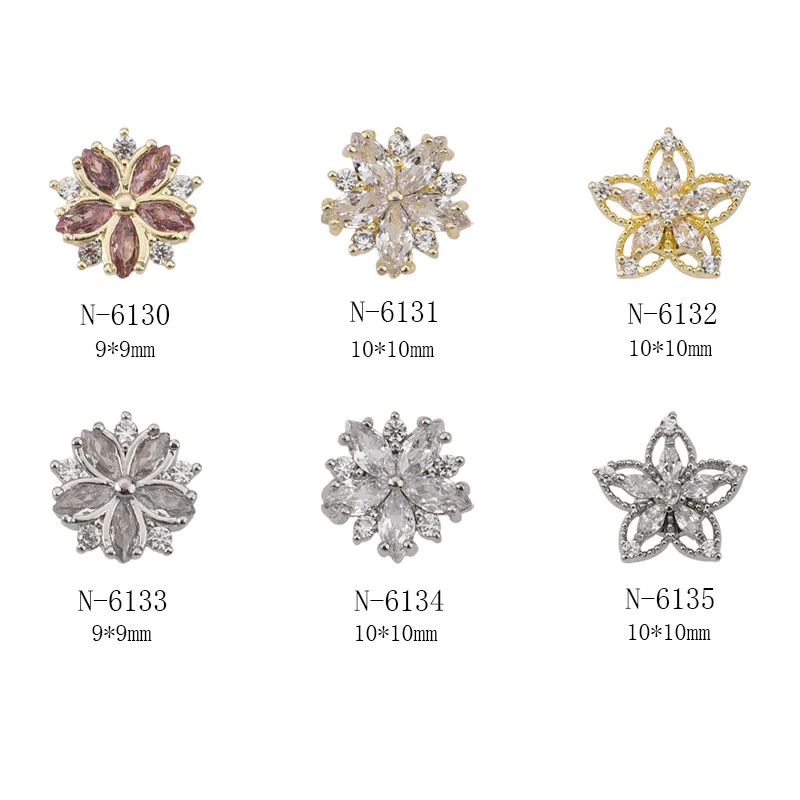 10pcs/lot Luxury Rotatable Flowers Zircon Nail Art Supplies Professionals Parts Jewelry Decorations Nails Accessories Charms