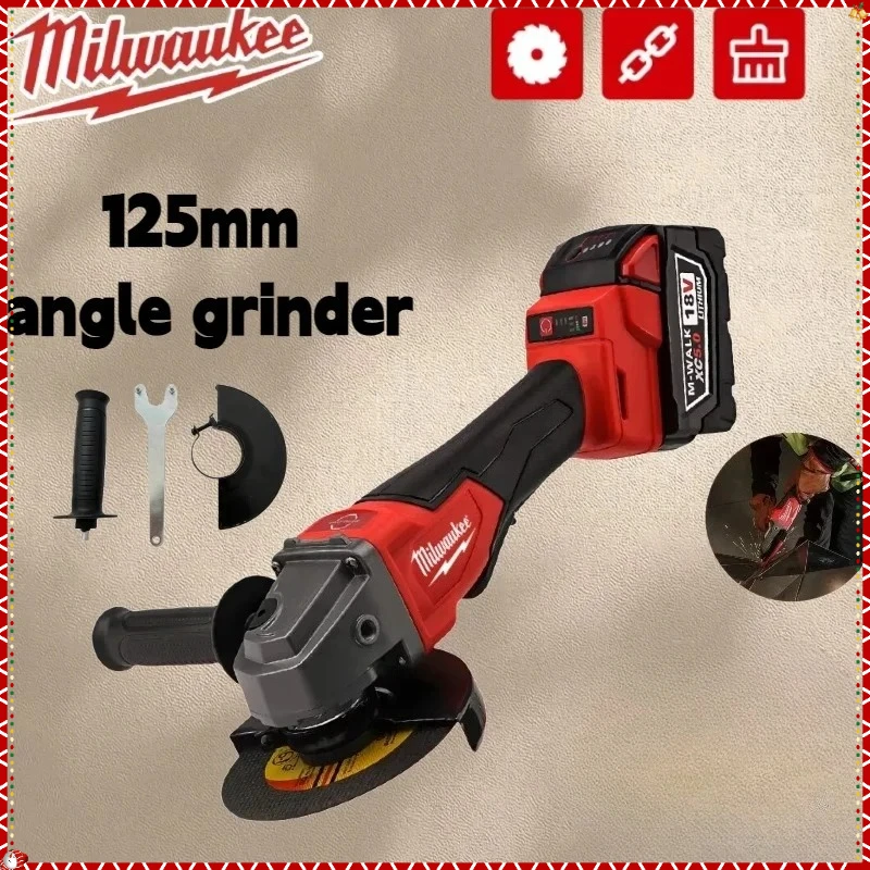 

Milwaukee 125mm Brushless Angle Grinder Polishing Cutting Machine Cordless No-Lock Paddle Switch Electric Power Tools