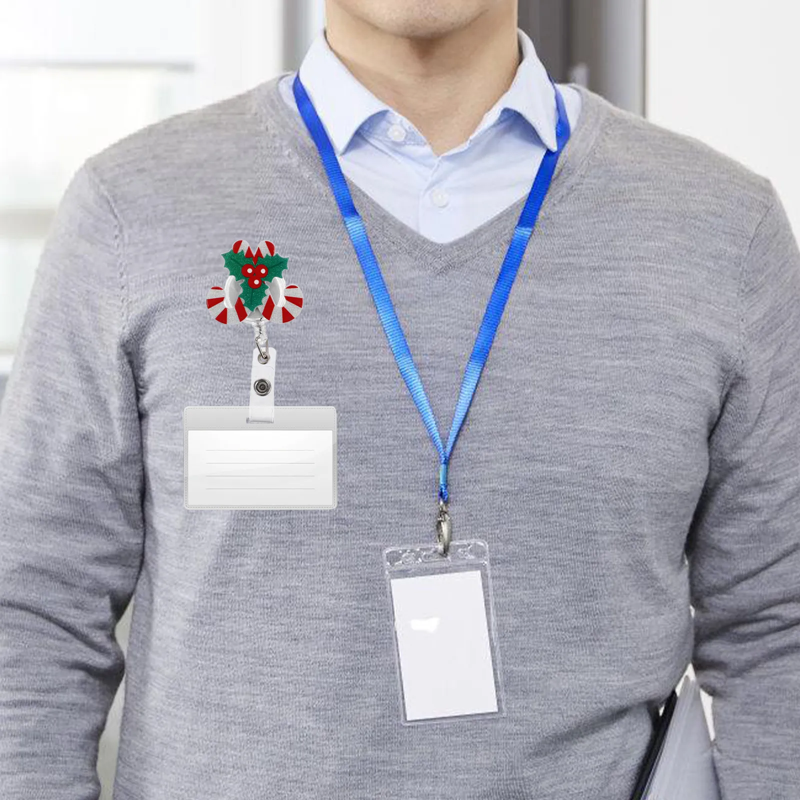 

Christmas Badge Reel Retractable Nurse Id Card Name Tag with Alligator Swivel Clip Candy Design Holiday Badge Holder for Nurses