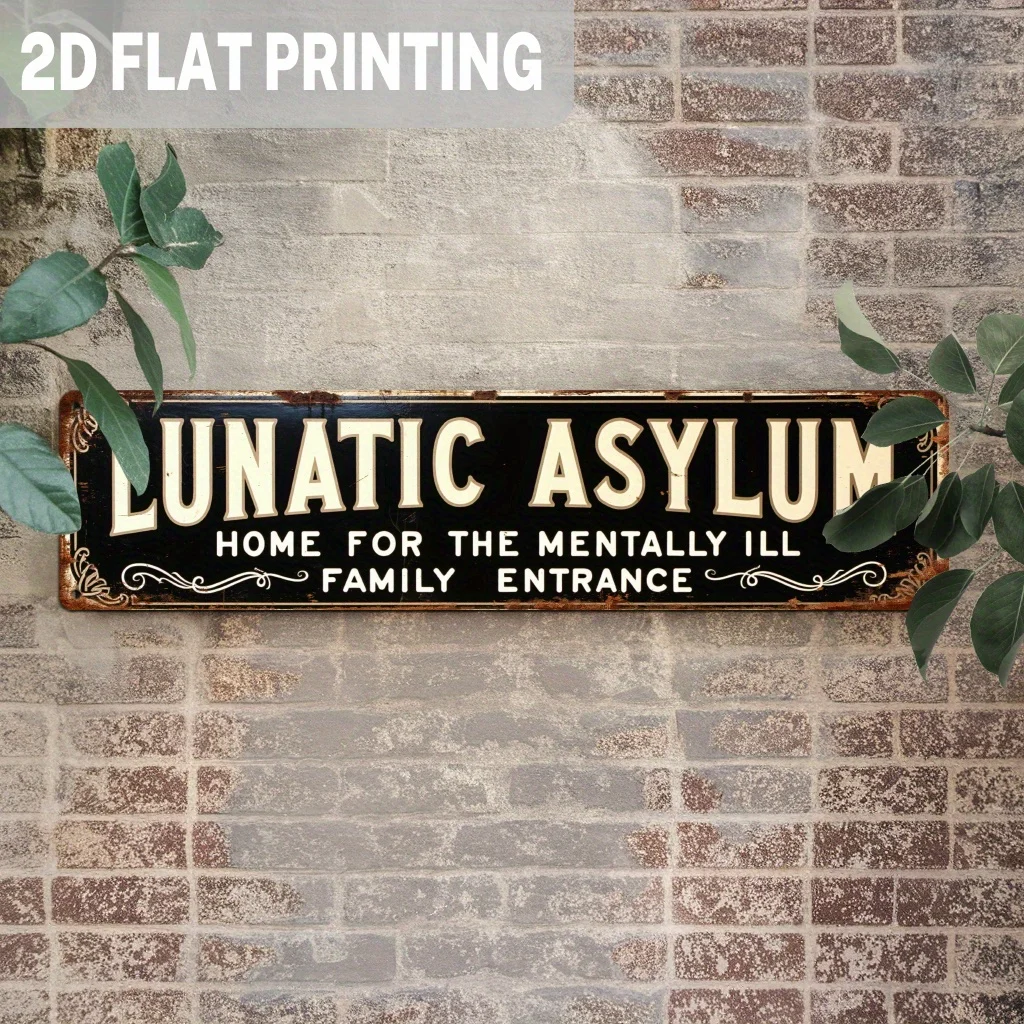 Gothic Vintage Asylum 2D Flat Plaque Mental Hospital Entrance Decor Weather‑Resistant Halloween Haunted House Ornament.