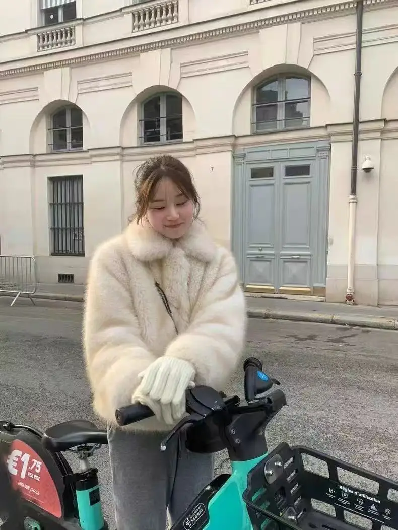 

Новое теплое женское пальто Ounce с меховым воротником, модное, универсальное, пушистое, на молнии, повседневное, свободного кроя