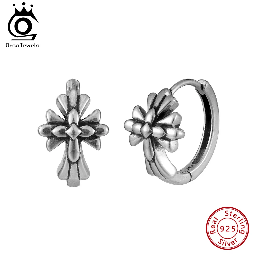 

ORSA JEWELS стерлингового серебра 925 пробы, серьги-кольца в стиле хип-хоп с крестом для мужчин, подарок, винтажные изящные обручи с пряжкой для ушей, ювелирные изделия для вечеринок в стиле панк NME01