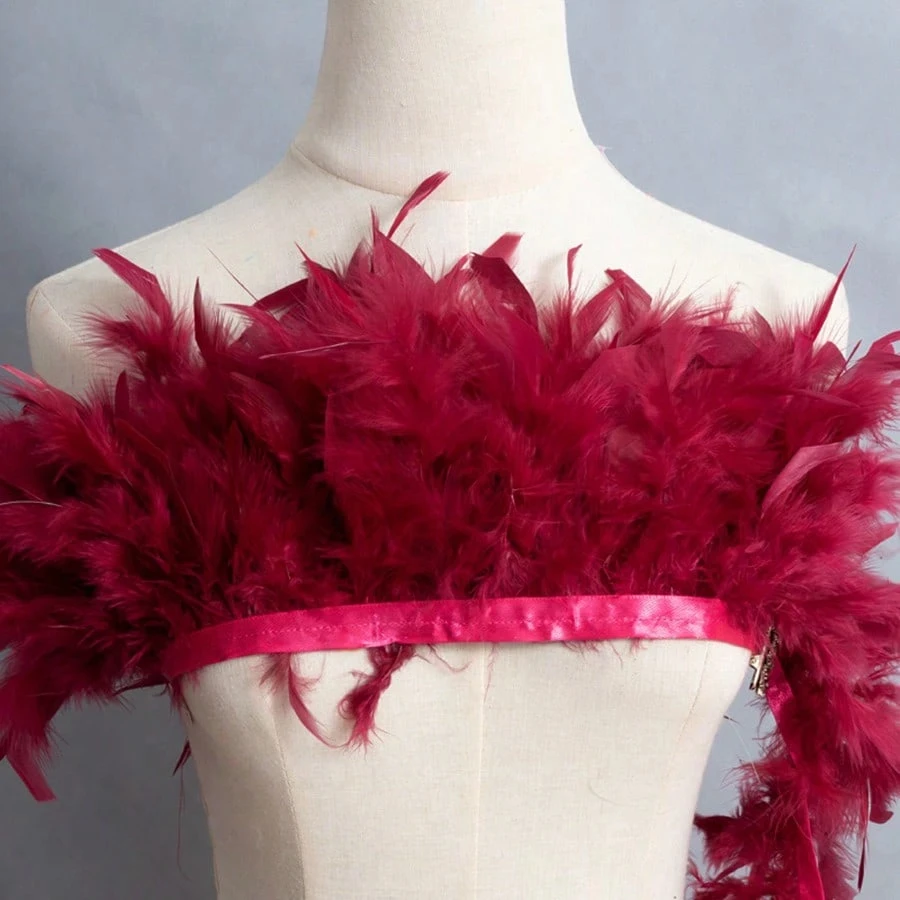 Wine Red Feathers Turkey Feather Trim 5M 10M Fluffy Fringe Ribbon for DIY Sewing Wedding Dress Party Home Decoration Crafts
