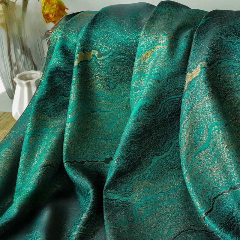 Shining Green Retro Jacquard Fabric Hanfu Dress Luggage Bag Decorative Sewing Fabric