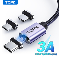 TOPK 6.6ft Magnetic Charging Cable 3A, Micro USB Type C Cable with Led Light, Support Fast Charging & Data Transfer for Phone