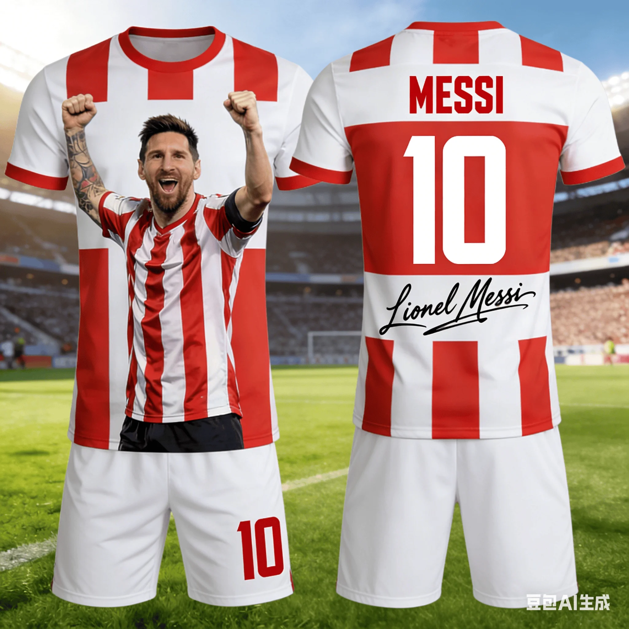 26 Sommer Messi Gleiche Größe Nummer 10 Trikot Gestreiftes Fan-Edition-Set Schnelltrocknender Sportanzug Geschenk für Kinder