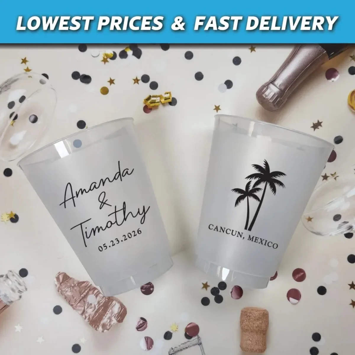 

10/50 матовые чашки для пляжной свадьбы, чашки для пляжного помолвки, современный свадебный декор, свадебные чашки из пальмового дерева, тропическое назначение