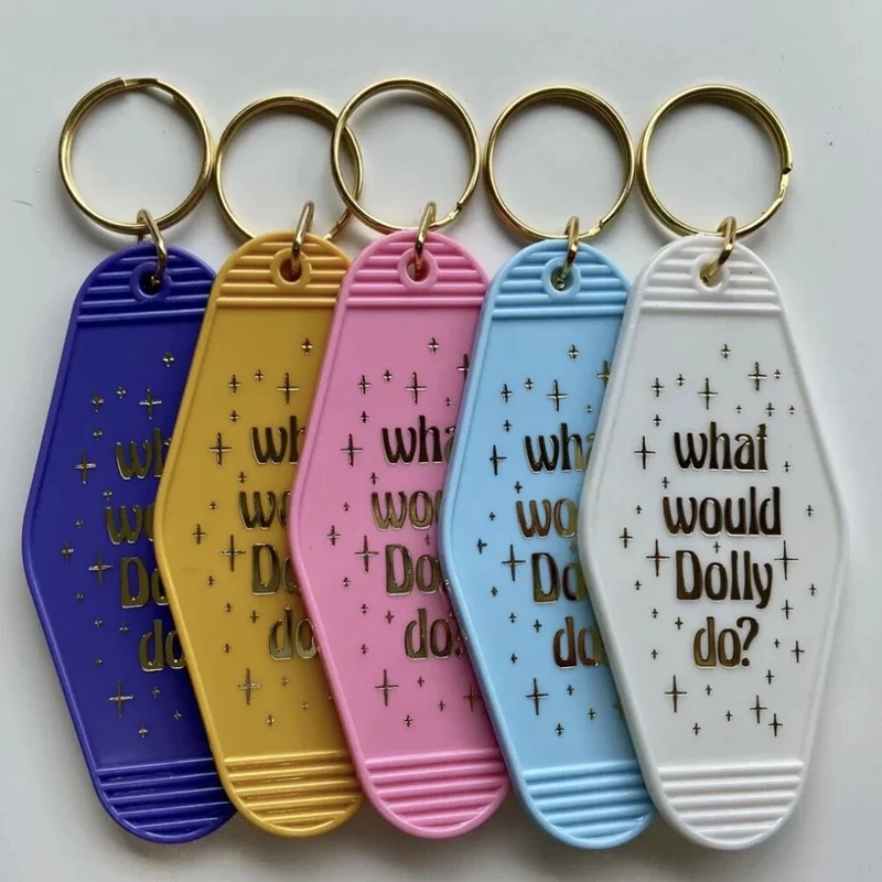 100pcs Custom foil Stamped Logo Plastics Hotel Motel Movie Key Chains DIY Tag Pendant Keychain Keyring