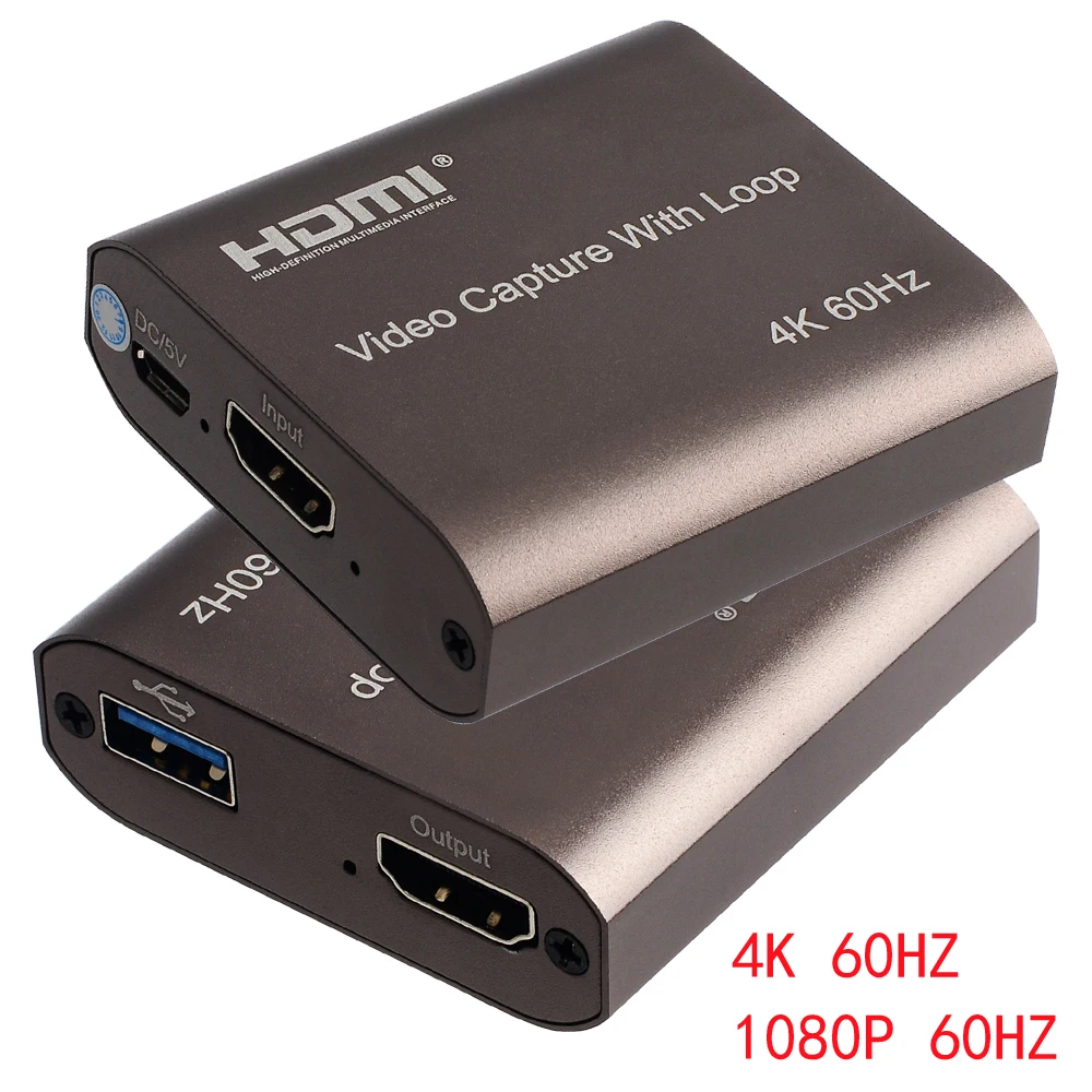 

Карта видеозахвата 4K 60 Гц, HDMI, захват видео, TV Loop 1080P, запись игр в реальном времени, потоковая коробка USB 2,0 3,0, захват для PS4 камеры