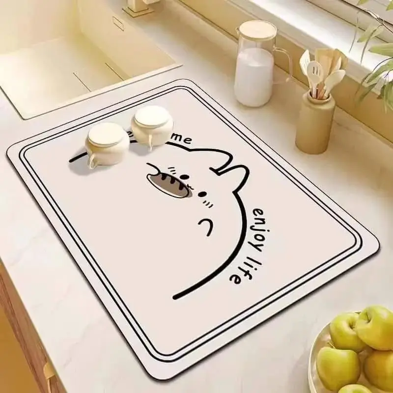 VIKAMA Diatomaceous Earth Kitchen Mat Non-slip Absorbent Heat Resistant Puppy Pattern Countertop Bar