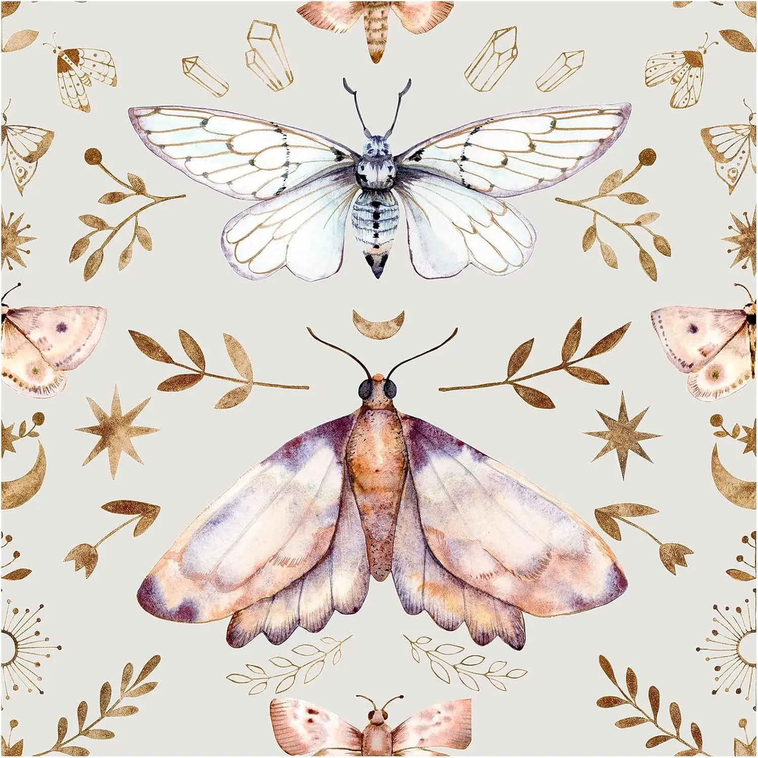 

Peel and Stick Boho Vintage Insect Wallpaper Removable Forest Butterfly Wallpapers for Bathroom Cabinets Locker Contact Paper