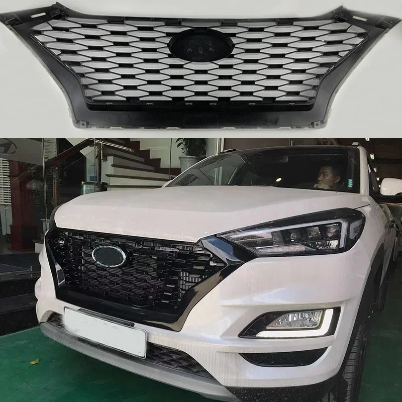 New！ Fit for Hyundai Tucson 2019 2020 FRONT RACING GRILLE FUSION GRILL MASK COVER GRILLS FIT FOR FUSION MONDEO BLACK SILVER car