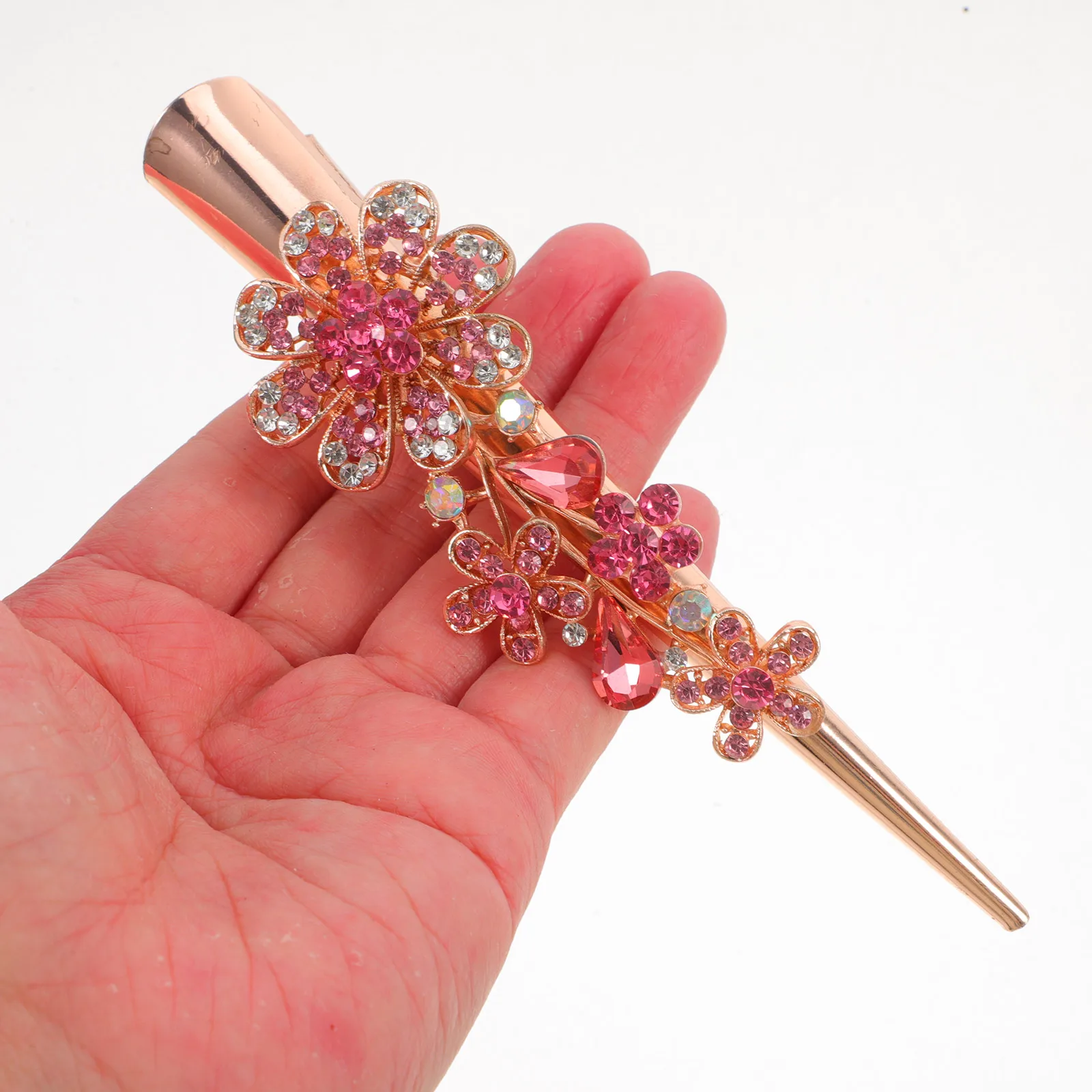 

Flower Hair Accessories Large Crystal Alligator Clips Women Blue Metal Rhinestone Hairpins Vintage HairDecoration Elegant