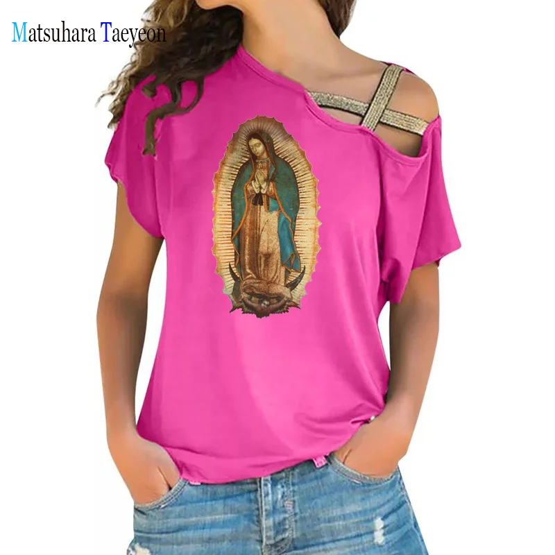 Our Lady of Guadalupe Virgin Mary T Shirt The Madonna Religious Graphic T-Shirt Summer Irregular Short Sleeve O-Neck New Tops