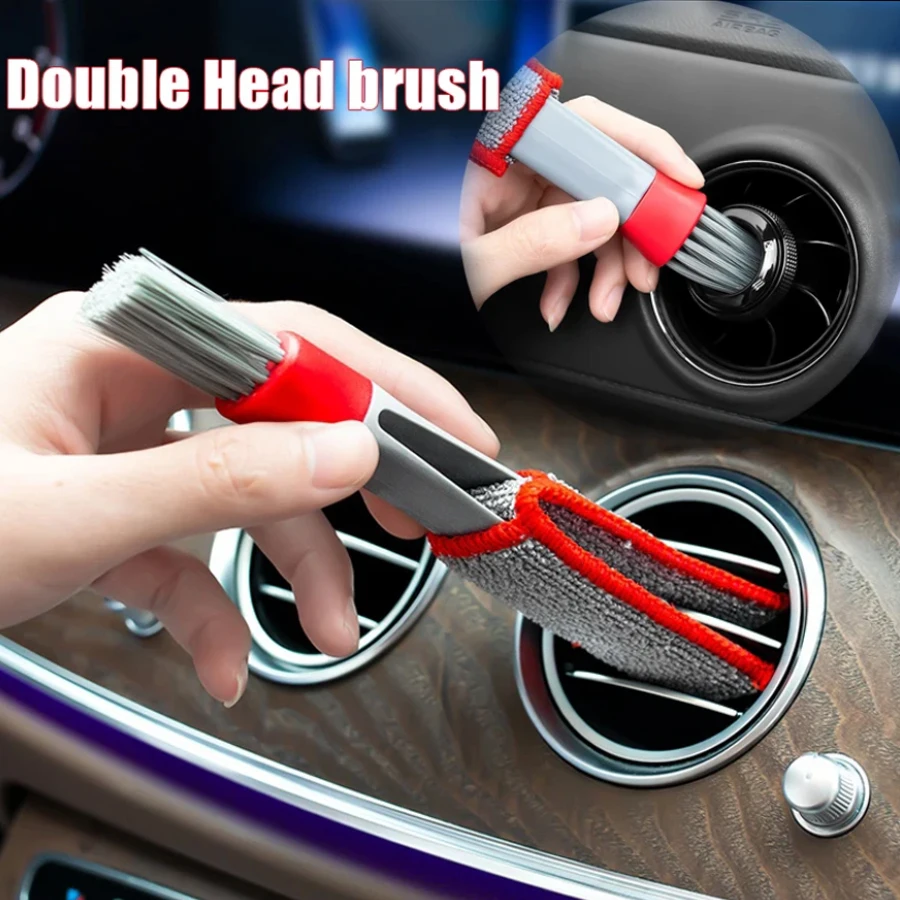1 PC, Soft Dual Head Car Cleaning Brush, 2-in-1 Air Conditioning Vent Brush, Internal Cleaning Tool, Multi-Functional Dust Remov