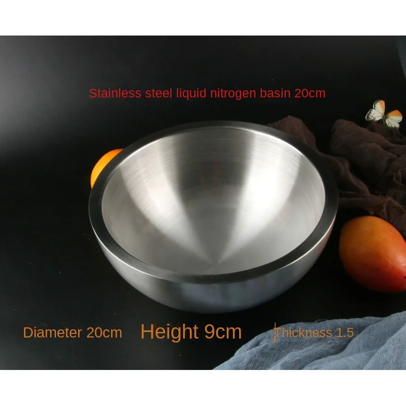 Food Level 304 Stainless Steel Liquid Nitrogen Bowl Basin Cold Resistant For Minus 196 Degree Small Middle Big 3 Sizes