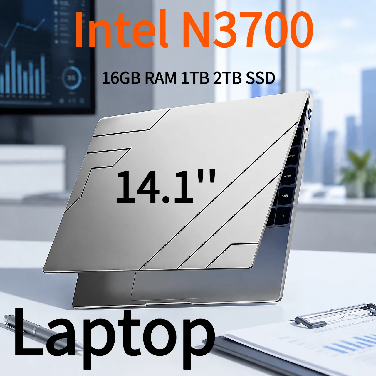 Portable 14.1 Inch 1920 *1080 FHD Display Laptop Intel N3700 16GB RAM 1TB 2TB SSD Ultra‑Slim Notebook PC for Office and Study