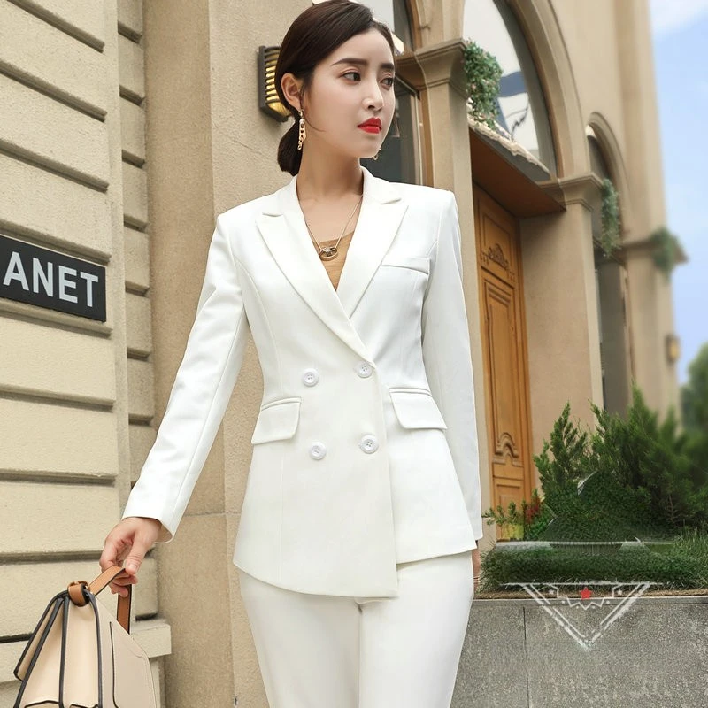 DIY(2-piece jacket and pants set) free shipping，Korean high-end women\'s suit set, solid color, large size work clothes