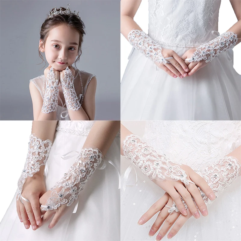 

Fingerless Wedding Gloves White Ivory Wedding Accessories Veu De Noiva Elegant Beaded Lace Satin Short Bridal Gloves