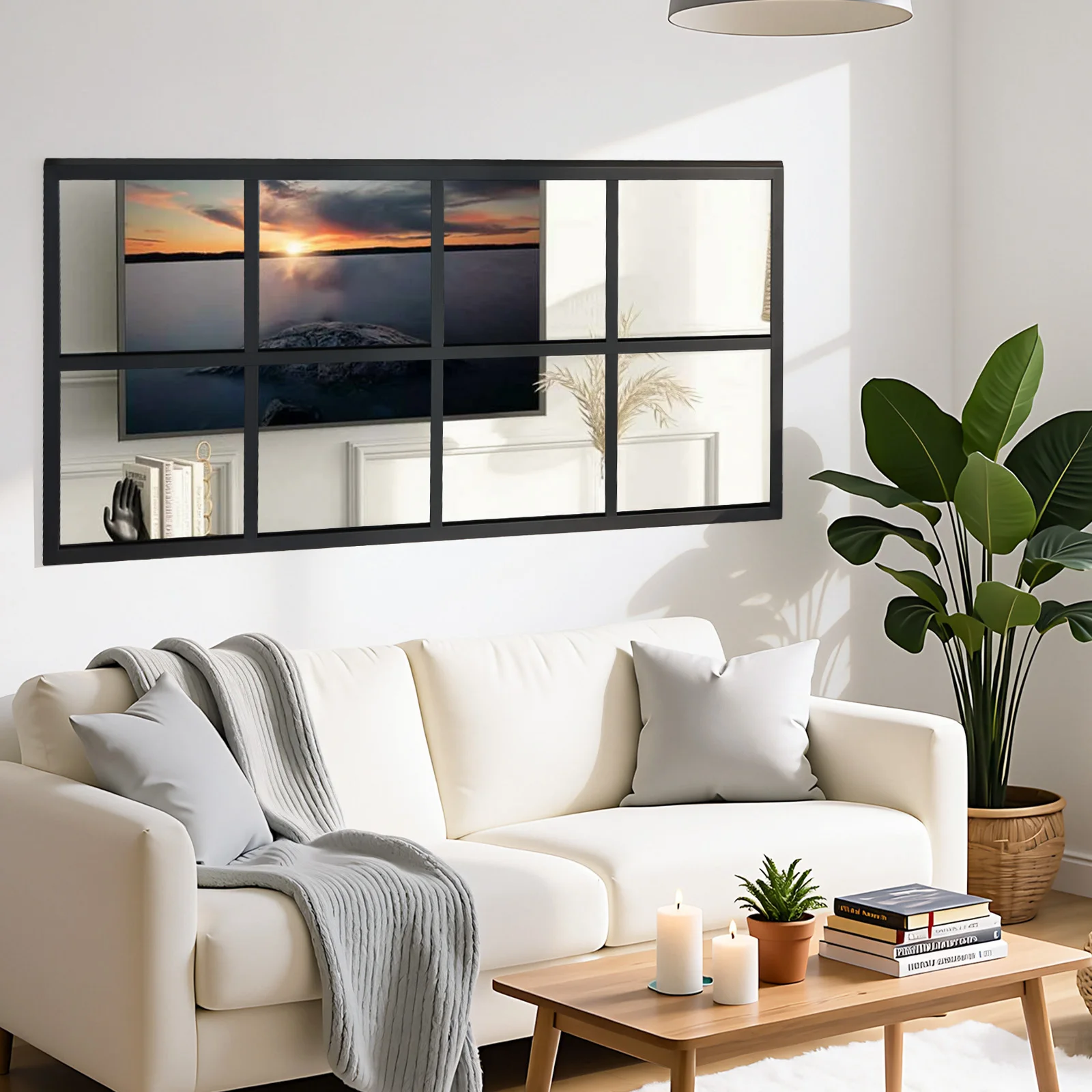 Full Body Window Pane Wall Mirror with Black Metal Frame