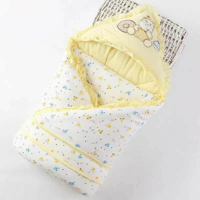 Newborn Cotton Blanket Winter Warm Embroidery Baby Swaddling Blanket Cartoon Envelope Wrap Blankets Baby Boys Girls Bed Quilt 