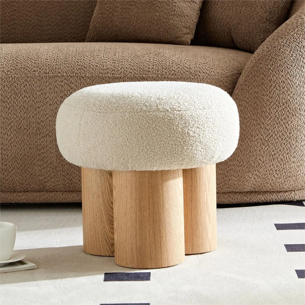 

MEETAKING Small Round Foot Stool, Teddy Fabric Footrest Ottoman Stool with Non-Skid Legs, Modern Footstools Step for Couch, Desk