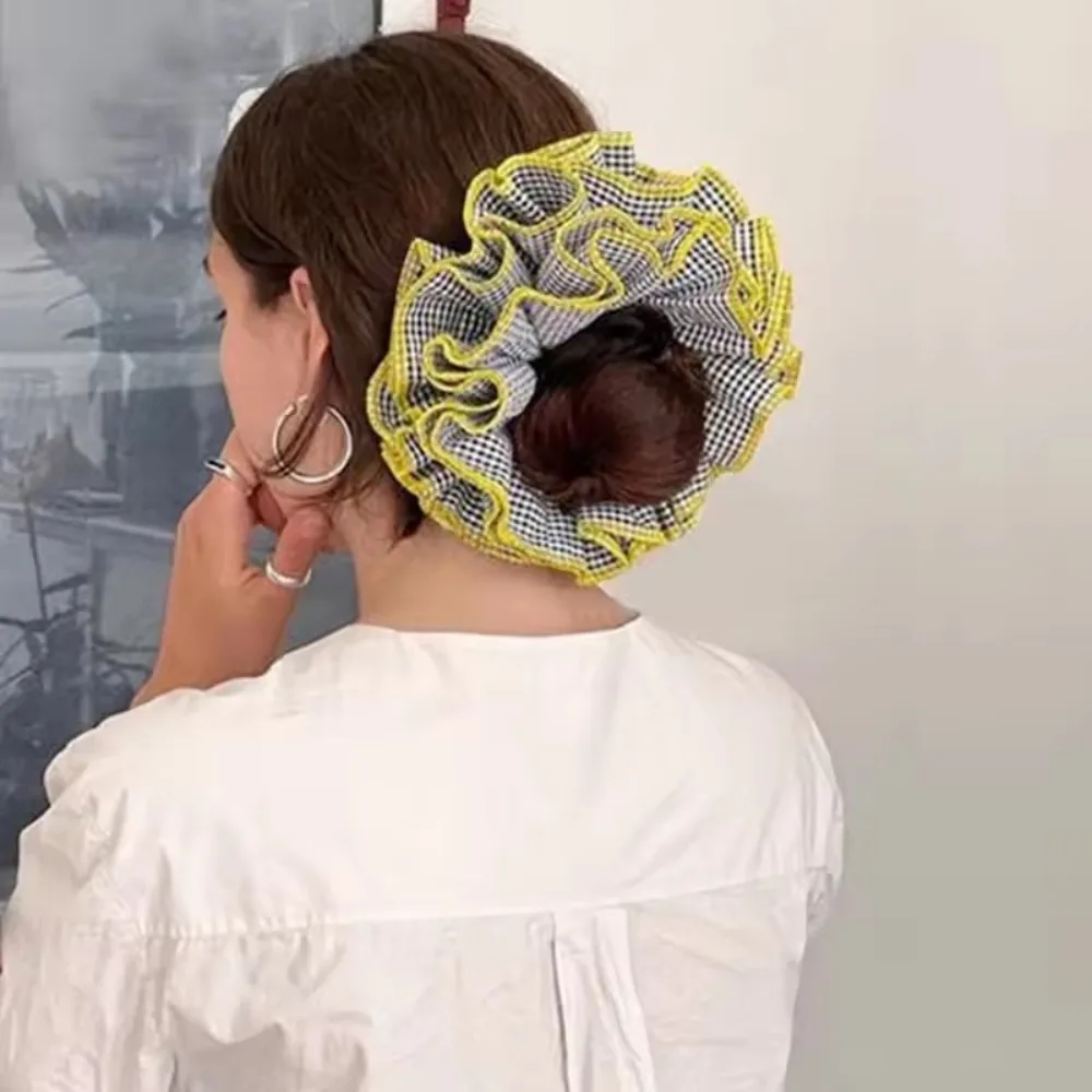 1/4 Stück Retro Bunte Gitter-Rüschen Haargummis Stirnbänder für Frauen und Mädchen Süße Haarbänder Gummiband Haaraccessoires