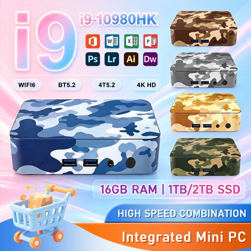 Powerful Intel Core I9-10980HK Multi-Color Optional Gaming Mini Desktop PC 4K Windows 11 16GB RAM 1/2TB SSD WIFI6 BT5.2