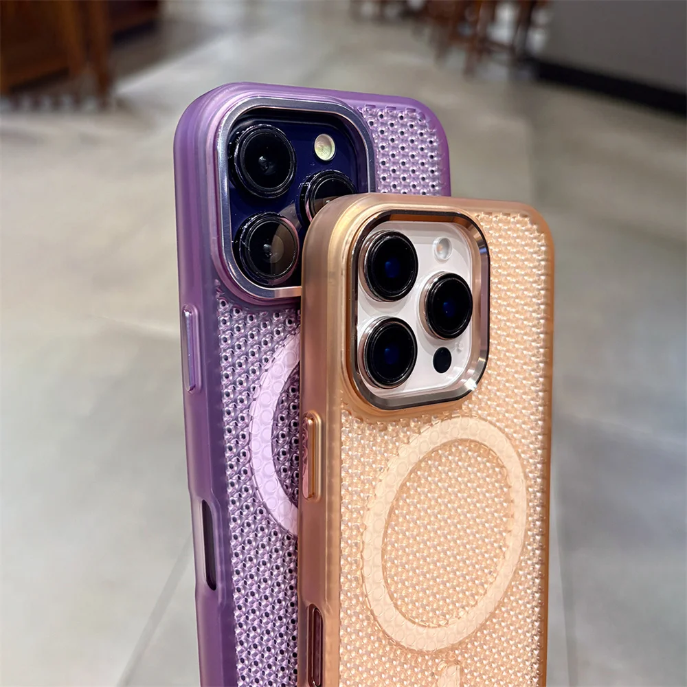 Heat Dissipation For Magsafe Wireless Charge Magnetic Case For iPhone 17 16 15 14 13 12 Pro Max Solid Color Breathable Cover