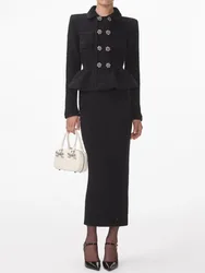 Woman clothingy2k fall and winter double-breasted drill sequins tweed long-sleeved Dresses2024 Slim and thin dresses for prom